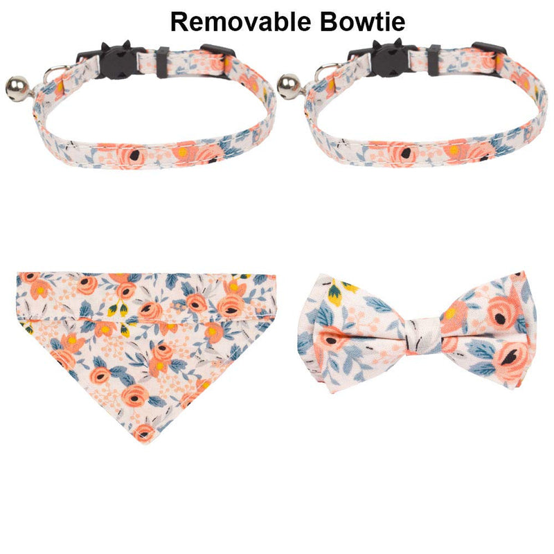 ADOGGYGO Cat Collar Breakaway with Cute Bow Tie Bell - 2 Pack Kitten Collar with Removable Bowtie Different Pattern Cat Bowtie Collar for Cat Kitten Orange Floral - BeesActive Australia