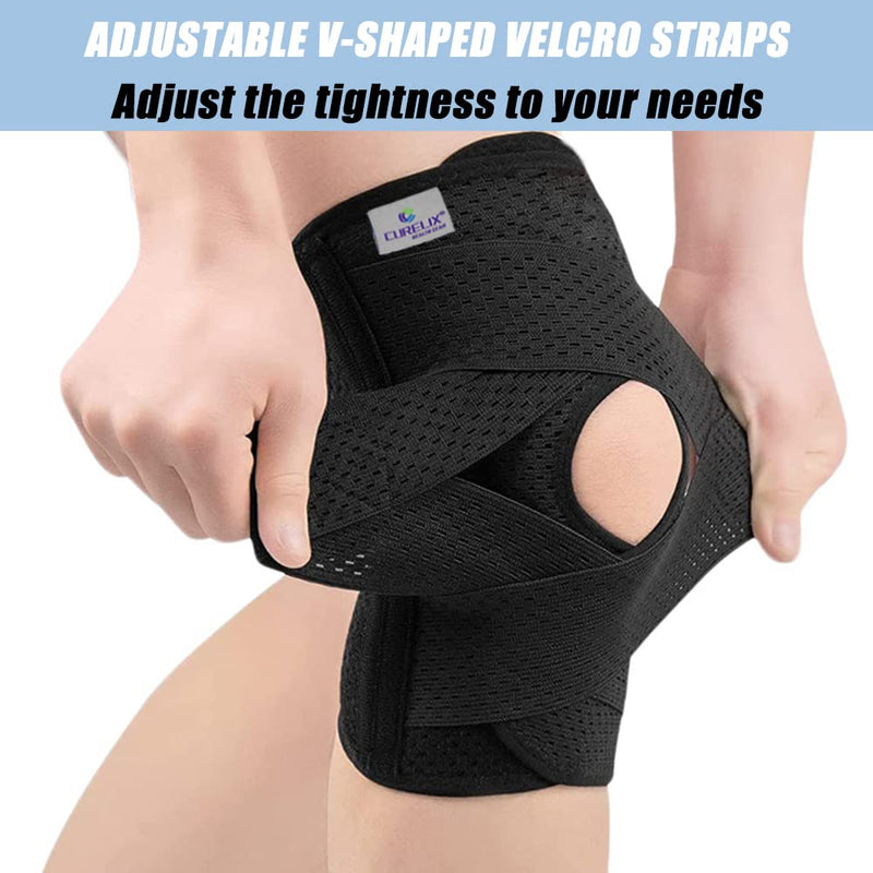 CURELIX [New 2023] Knee Brace with Side Stabilizers, Adjustable Knee Support with Patella Gel Pad & Shin Pad for Meniscus Tear Pain Relief MCL ACL Arthritis Injuries Recovery (JP6-B-XL) Black X-Large - BeesActive Australia