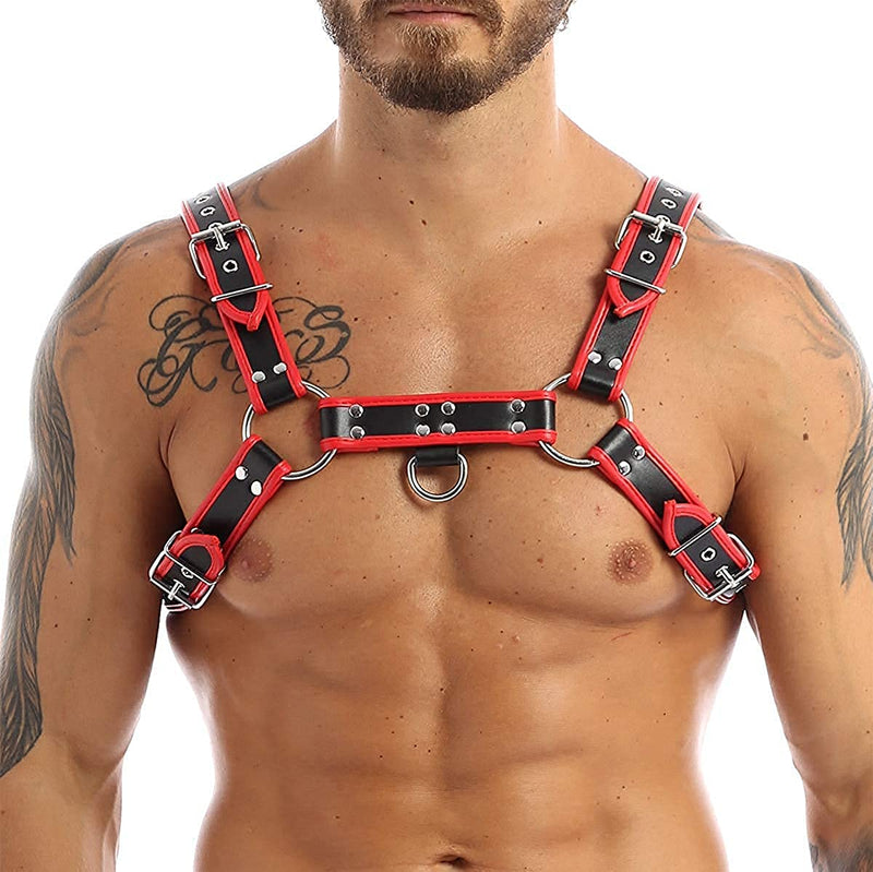 Men Harness PU Leather Harness Adjustable Buckle Body Chest Harness Costume Red - BeesActive Australia
