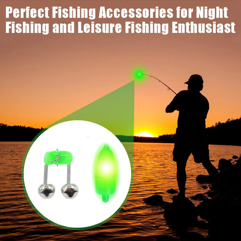 JZTang Fishing Bells with Lights 20 Pcs LED Night Fishing Lights 10 Pcs Fishing Rod Bait Alarm Bell Green - BeesActive Australia