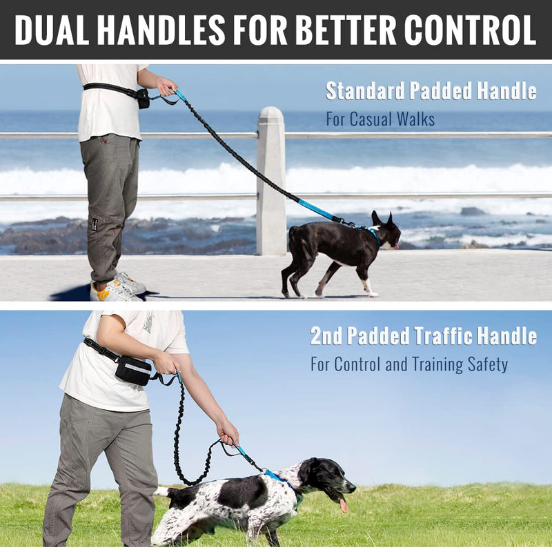 Plutus Pet Hands Free Dog Leash, Soft Padded Dual Handle Retractable Bungee Leash with Reflective Stitches, Adjustable Wasit Leash for Dog Walking Running Jogging, for Medium Large Dogs Blue - BeesActive Australia