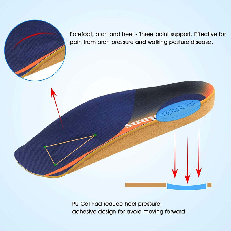Orthotic Insoles, RooRuns 3/4 High Arch Support Insoles Shoe Inserts for Flat Feet, Plantar Fasciitis, Foot Arch, Feet Fatigue - Heel Cushion for Men, Woman, Deep Blue, Medium (6-9.5 UK) Medium (5.5-8 UK) - BeesActive Australia