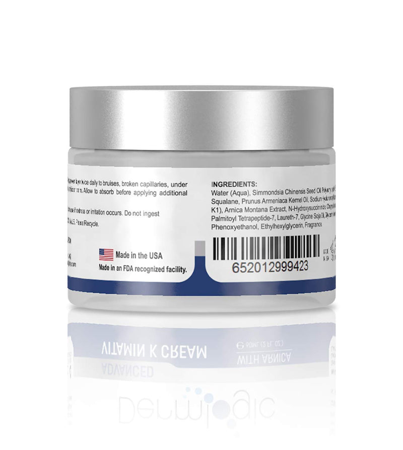 Vitamin K Cream- Moisturizing Bruise Healing Formula. Dark Spot Corrector for Bruising, Spider Veins & Broken Capillaries. Reduces Under Eye Dark Circles, Fine Lines, Puffiness, & Wrinkles with Arnica - BeesActive Australia