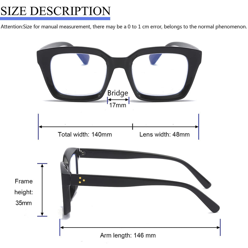 MMOWW 3-Pack Oversized Reading Glasses for Women - Anti Blue Light Glasses with Square Frame (Black, 1.0) Black 1.0 x - BeesActive Australia