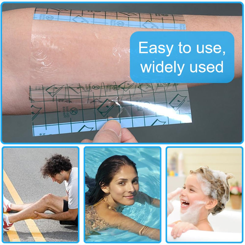OBTANIM 50 Sheet Transparent Waterproof Stretch Adhesive Bandage Clear Film Dressing Bandages Tape Cover for Tattoo Shower Swimming Protector (4 x 4 Inch) 4 x 4 Inch, 50 PCS - BeesActive Australia