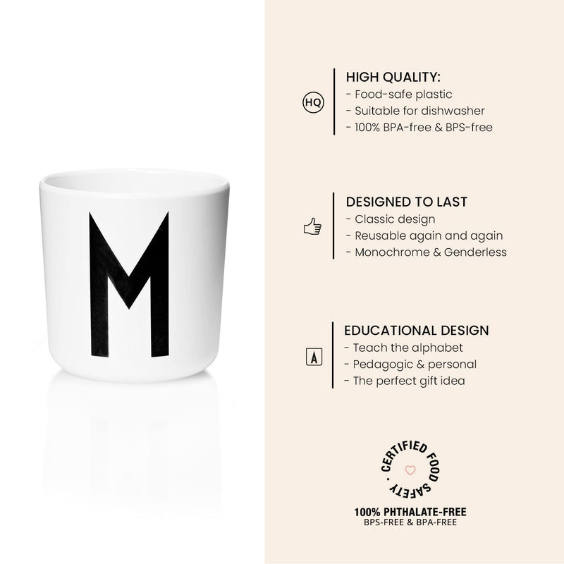 Design Letters Melamine Sippy cups for Baby 7 Oz A-Z | Kids Cups Designed in Denmark Reusable Cup for Baby 6+ Month|Learning Cup BPA/BPS Free | Children Drinking Cup Dishwasher Safe, Toddler Cup White .M - BeesActive Australia