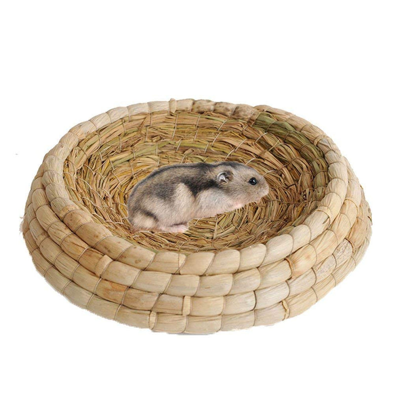 Wontee Handwoven Straw Hatching Breeding Cave Bird Flat Base Grass Nest for Parrot Macaw African Greys Budgies Hamster Gerbil Chinchillas House L - BeesActive Australia