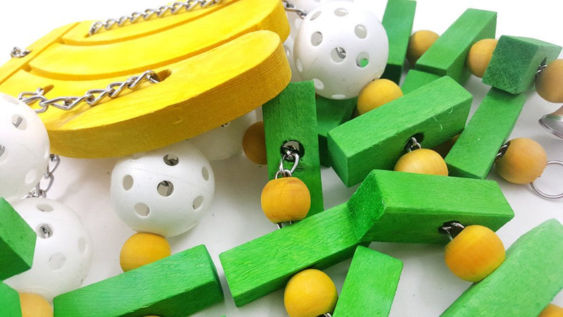 Parrot Hanging Swing Toy Bells Chew Toy Colorful Hanging Wood Block Parrot Macaw African Greys Cockatiels Budgies Conure Banana Shape Natural Birds Cage Hanging Toy - BeesActive Australia