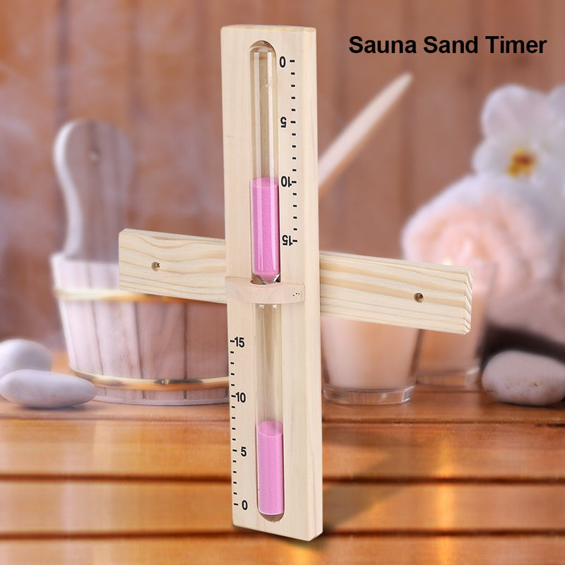 15 Minutes Sand Timer Sauna Sand Timer Sauna Timer Rotating Wooden with Glass Clock and Pink Sands - BeesActive Australia