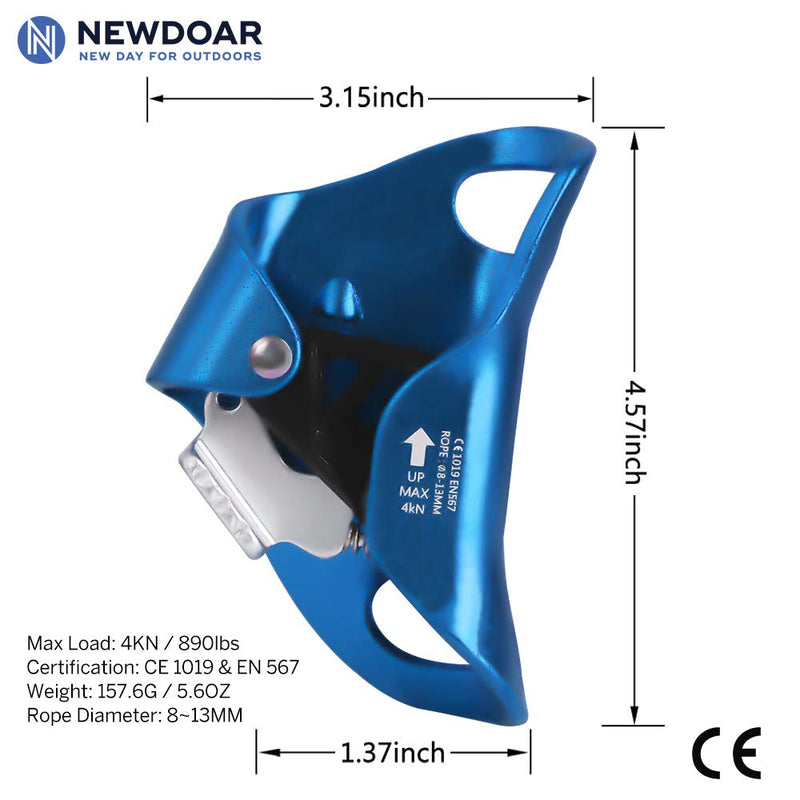 NewDoar Rock Climbing Chest Ascender Abdominal for Vertical Rope Climbing CE Certified Rope Clamp for 8~13MM Rope Blue - BeesActive Australia