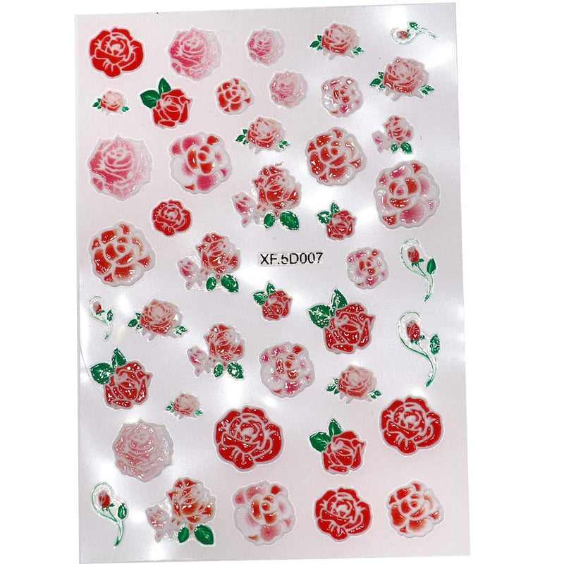 5D Stereoscopic Embossed Flowers Nail Stickers Rose Floral Mermaid Tail- Engraved Pattern Real 3D Self-Adhesive Summer Nail Decals 5 Sheet - BeesActive Australia