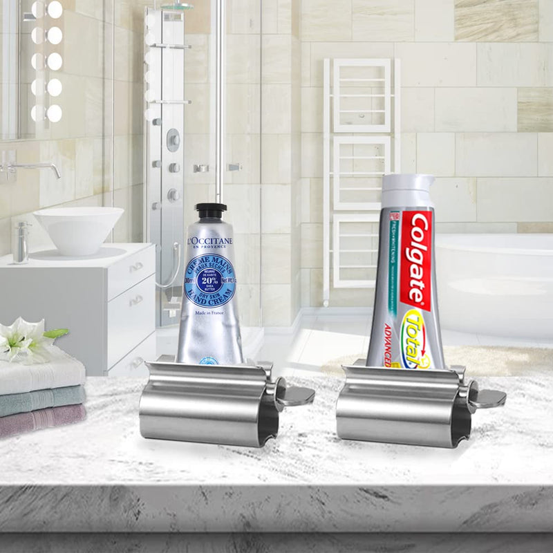 Toothpaste Squeezer 2 Pack - Metal Tube Squeezer Stainless Steel Tube Wringer UDQYQ Toothpaste seat Holder Stand (Silver) Silver - BeesActive Australia