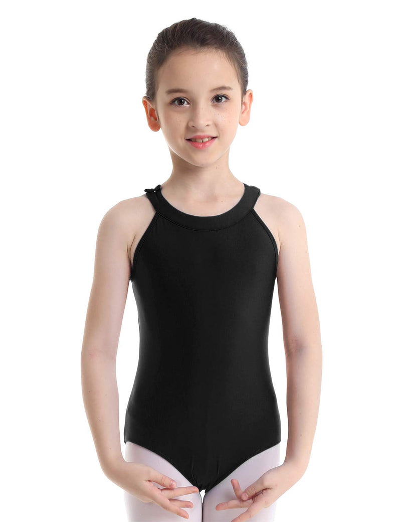 [AUSTRALIA] - Agoky Kids Big Girls' Ballet Dancewear Leotard Gymnastics Sleeveless Halter Floral Lace Back Camisole Bodysuit Black 8/10 