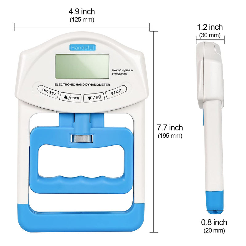 Handeful Digital Hand Dynamometer Grip Strength Measurement Meter Auto Capturing Electronic Hand Grip Power 198Lbs / 90Kgs Blue - BeesActive Australia