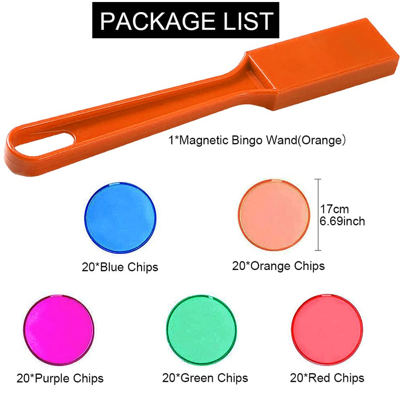 Dacefloy Magnetic Bingo Wand with 100 Metal Ringed Chips for Counting School/Game Chips Plastic Markers Orange - BeesActive Australia
