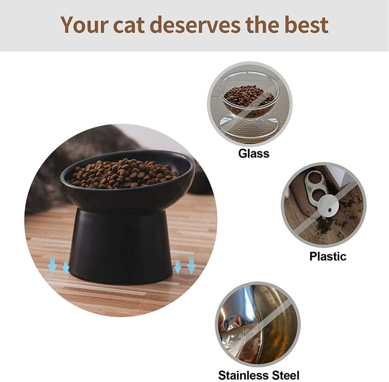 KITCHENLESTAR Ceramic Raised Cat Bowls, Slanted Cat Dish Food or Water Bowls, Elevated Porcelain Pet Feeder Bowl Protect Cat's Spine, Stress Free, Prevention White Black - BeesActive Australia