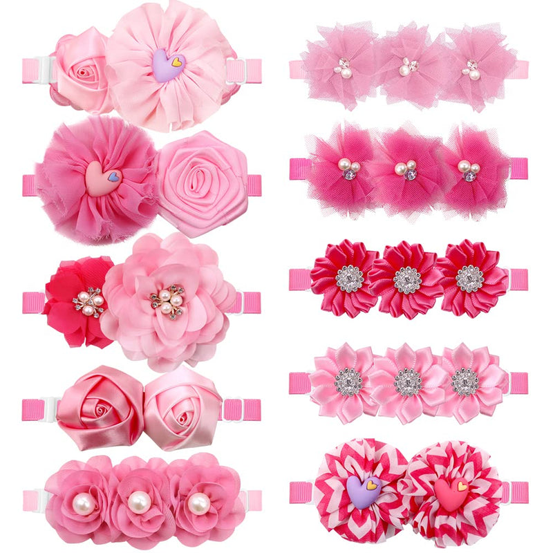 Valentine's Puppy Dog Bowtie Flower Combination 10pcs/Pack Dog Bows Necktie Styles Red Rose Pink Dog Accessories - BeesActive Australia