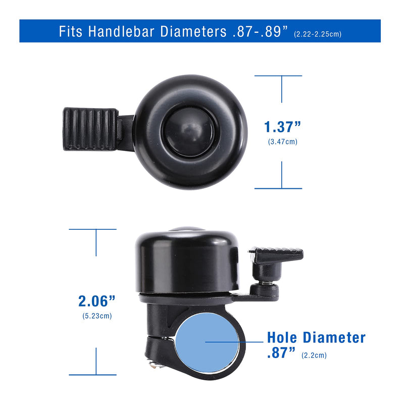 GSM Brands Bike Bell for Bicycle, 2pcs Mini Aluminum, Classic Loud Sound Pack of Two Black Bells Fit Handlebars .87-.89" - BeesActive Australia