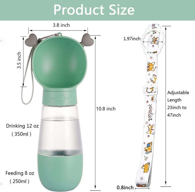 Yeduzyn Dog Water Bottles with Strap for Walking Dog Water Cup for Walking Dog Water Bottle Drinking Water Green Drinking 12oz and Feeding 8oz - BeesActive Australia
