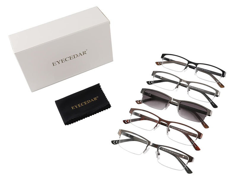 Amcedar Metal Half-Frame Reading Glasses Men 5-Pack Spring Hinges Stainless Steel Material Sun Readers 2.50 5 Pairs Mix 2.5 x - BeesActive Australia