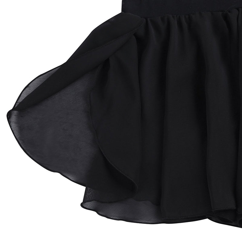 [AUSTRALIA] - iiniim Kids Girls Basic Ballet Dance Chiffon Pleated Wrap Skirt Pull-On Skate Over Scarf Gymnastic Leotard Dancewear Black 7 / 8 