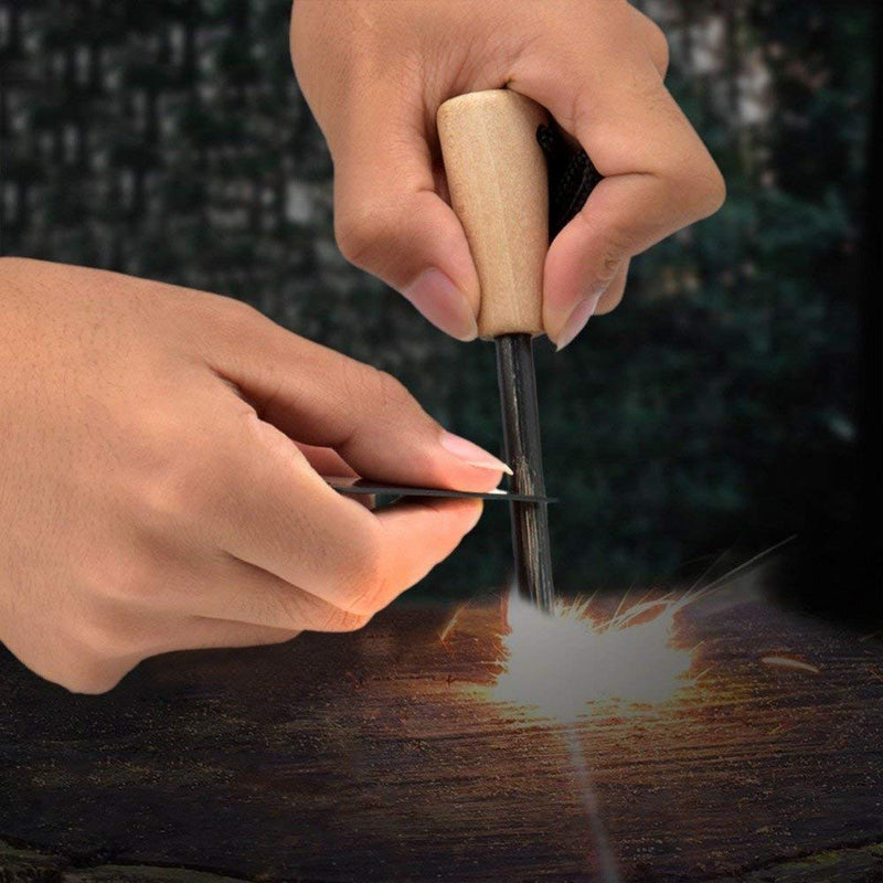 Ember Rock Fire Starter Fire Steel - Survival Magnesium Ferro Rod - Flint Striker Multi Tool & Wooden Handle for Superior Grip - Bushcraft Camping Survival Kit - BeesActive Australia