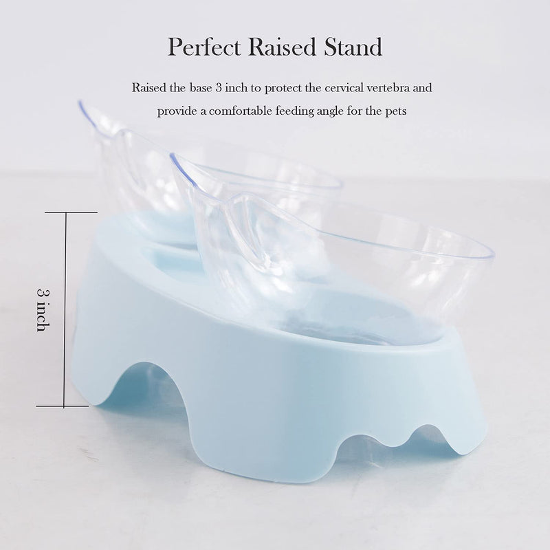 Double Dog Cat Bowls Anti Vomiting, Elevated Cat Food Water Bowls with 15° Tilted Raised Stand Pet Feeder Bowl for Cats and Small Dogs One Size Double Blue - BeesActive Australia