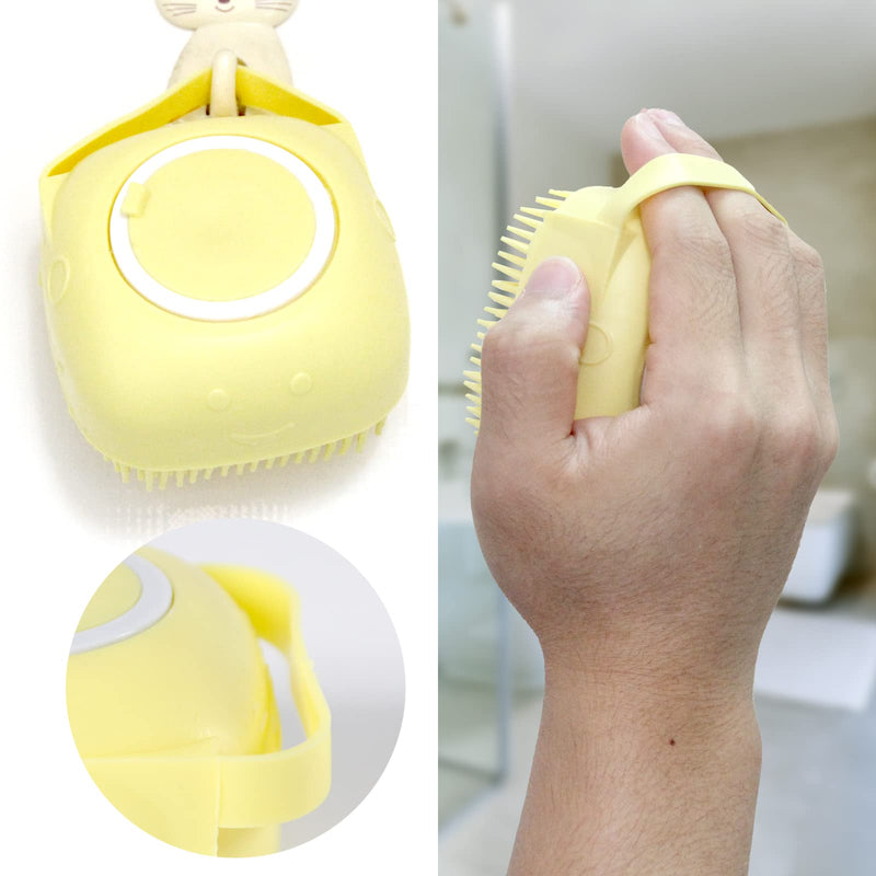 Dog Bath Brush, Pet Massage Brush Shampoo Dispenser, Soft Silicone Brush Rubber Bristle for Dogs and Cats Shower Grooming (Yellow) Yellow - BeesActive Australia