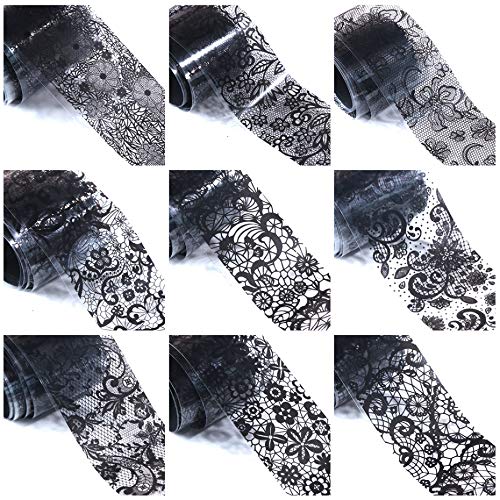 20 Rolls Lace Nail Foil Transfer Sticker, Mwoot Self-adhesive White & Black Flower Nail Wraps, Full Coverage Nail Art Stickers Decals Starry Sky Manicure Decoration Kit (2.5cm100cm) - BeesActive Australia