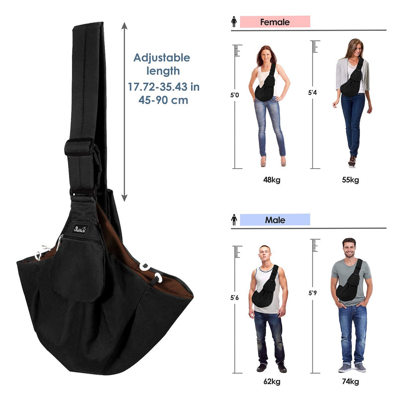 Lukovee Pet Sling, Hand Free Dog Sling Carrier Adjustable Padded Strap Tote Bag Breathable Cotton Shoulder Bag Front Pocket Safety Belt Carrying Small Dog Cat Puppy Machine Washable A- Black For Pets 8~15lbs - BeesActive Australia