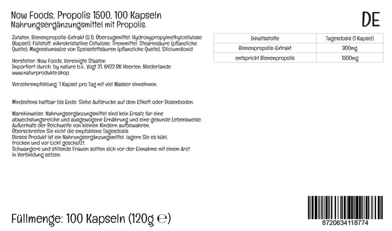 Now Foods, Propolis 1500 (5:1 Extract), Bee Propolis, 100 Capsules, Lab-Tested, Soy Free, Gluten Free, Non-GMO - BeesActive Australia