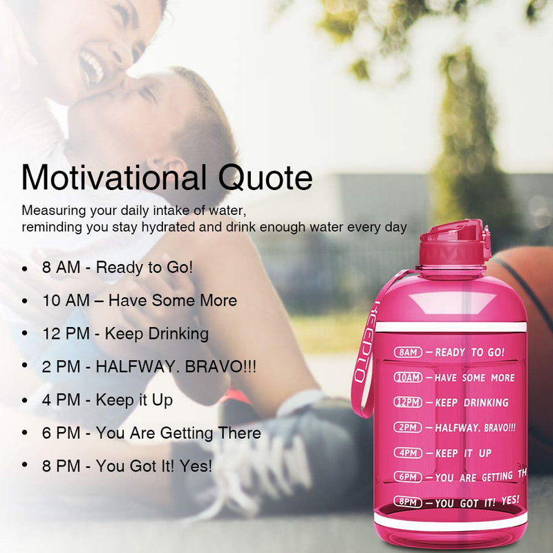 KEEPTO Gallon Motivational Water Bottle with Dust Cap, Straw&Handle, Leakproof BPA Free Water Jug with Time Marker for Fitness, Gym and Outdoor Sports (Included Straw Brush) A1-Rose Red - BeesActive Australia