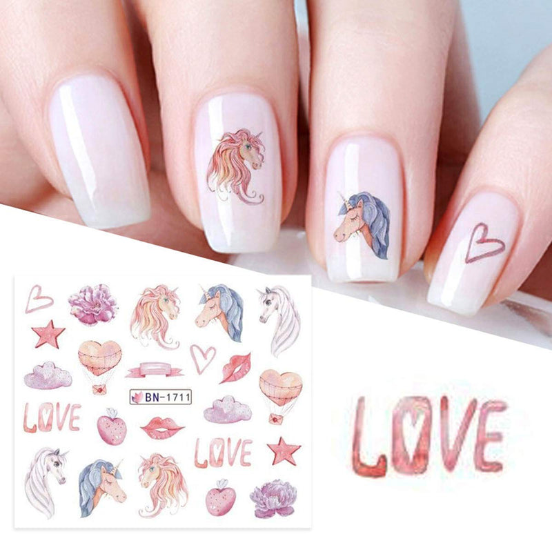 Pink Nail Art Decals 12 Sheets Water Transfer Nail Stickers Balloon Heart Love Flowers Animal Nail Art Supplies Romantic Nail Art Decals for Women Girls Kids Beauty Charms Manicure Tips Decprations - BeesActive Australia