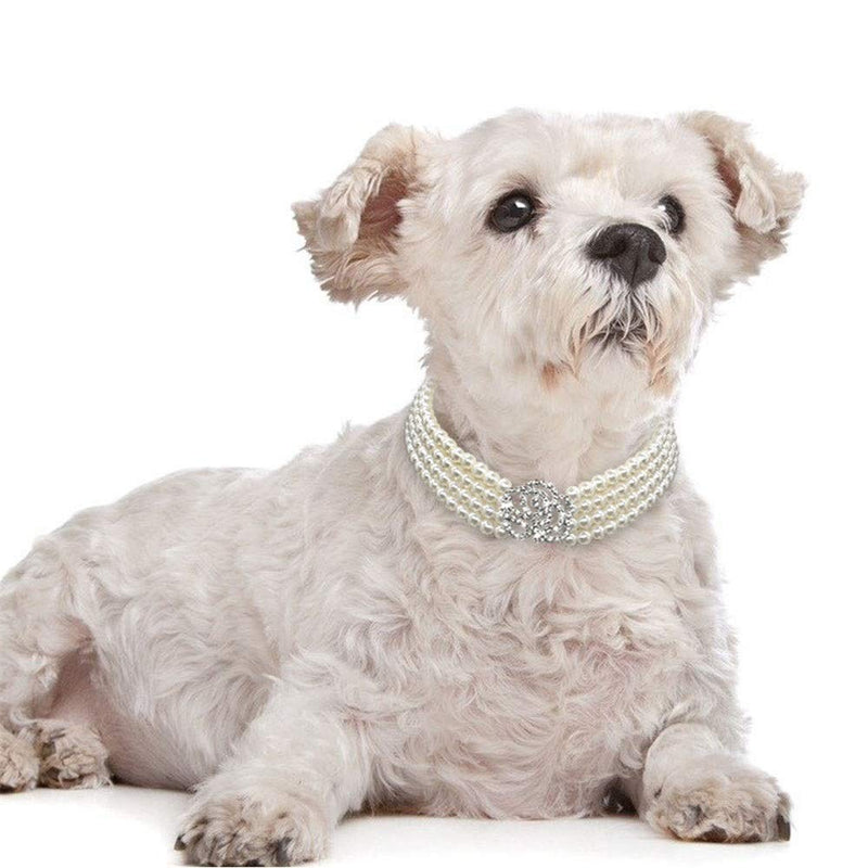 Dogs Kingdom Elegant Fancy Pearls Dog Cat Collar Small Dog Crystal Rose Flower Collar Pet Party Neck Grooming Jewelry Accessory M:10-12" neck White - BeesActive Australia