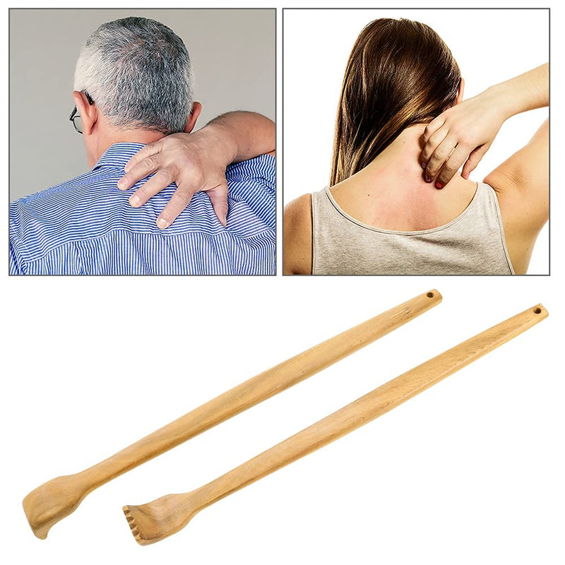 Winkwinky 2 Pcs Wooden Back Scratchers, Manual Back Massager with Long Handle, Back Scratcher for Body Relaxation and Massage(15.6in+15.2in) - BeesActive Australia