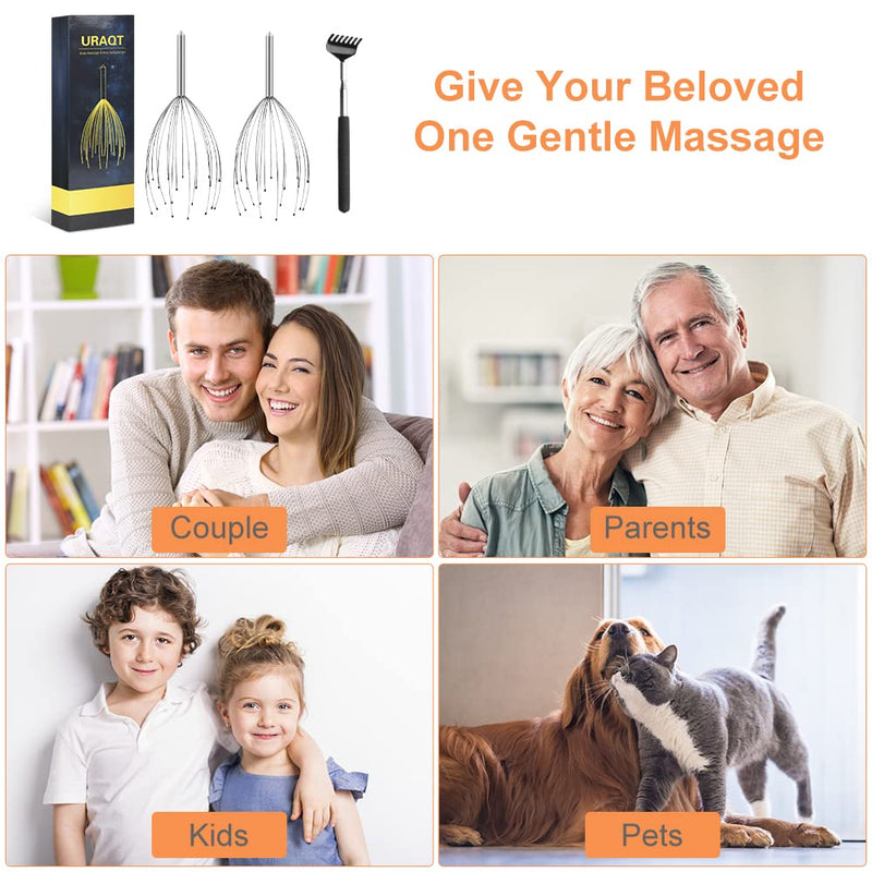 URAQT Head Massager Scalp Massage Scratcher Set 3 Pack, 20 Prongs Head Scratcher and Back Scratchers, Portable Tingler Massage for Deep Relaxation, Hair Stimulation and Body Stress Relax - BeesActive Australia