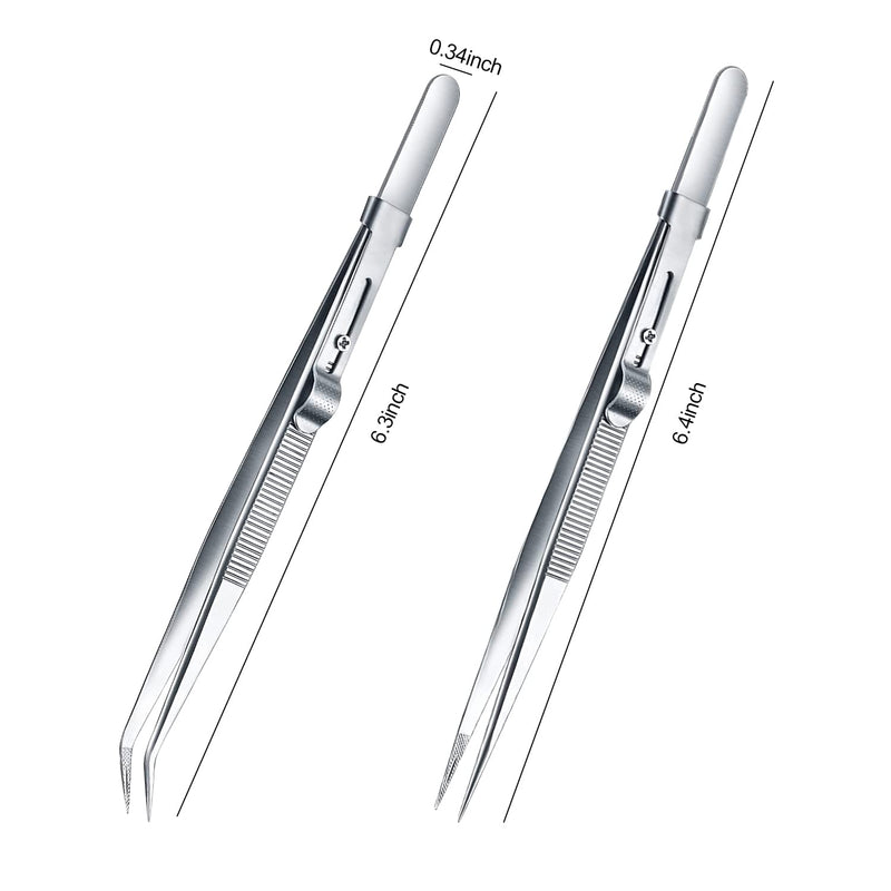 2 Pack Professional Diamond Tweezers Jewelry Gem Stone Tweezers Precision Tweezers Stainless Steel Slide Locking Non-slip Pointed Tip Tweezers with Slot for Jewelry Makeing Craft - BeesActive Australia