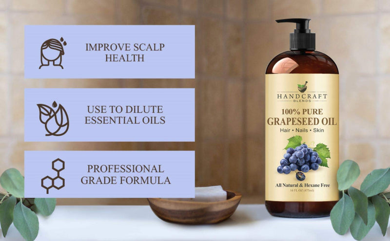 Handcraft Grapeseed Oil - 100% Pure and Natural - Premium Therapeutic Grade Carrier Oil for Aromatherapy, Massage, Moisturizing Skin and Hair Huge - 16 fl. oz - BeesActive Australia