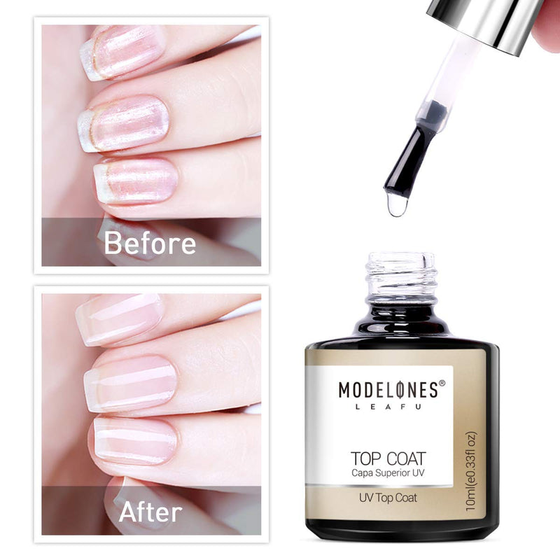 Modelones Gel Top and Base Coat, Gel Nail Polish No Wipe Top Coat Base Coat Set, 2x10ml Soak Off Upgraded Formula Long-Lasting Gloss and Shiny Finish For Home DIY and Nail Salon - BeesActive Australia