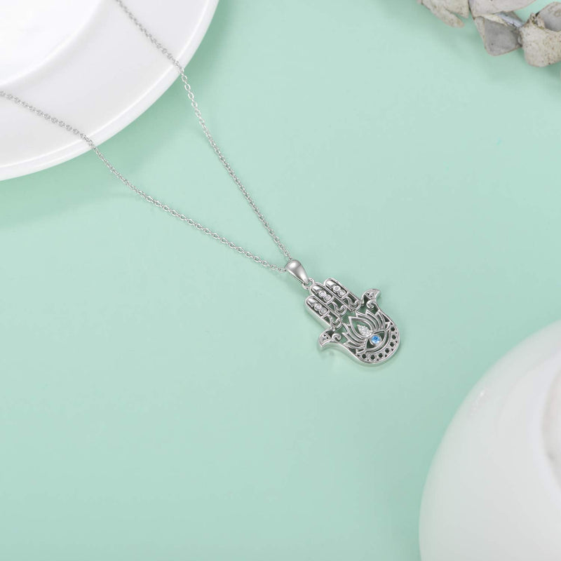 LONAGO Hamsa Necklace 925 Sterling Silver, Fatima Evil Eye Hamsa Hand Pendant Necklace Good Luck Jewelry Gift for Women Girl - BeesActive Australia