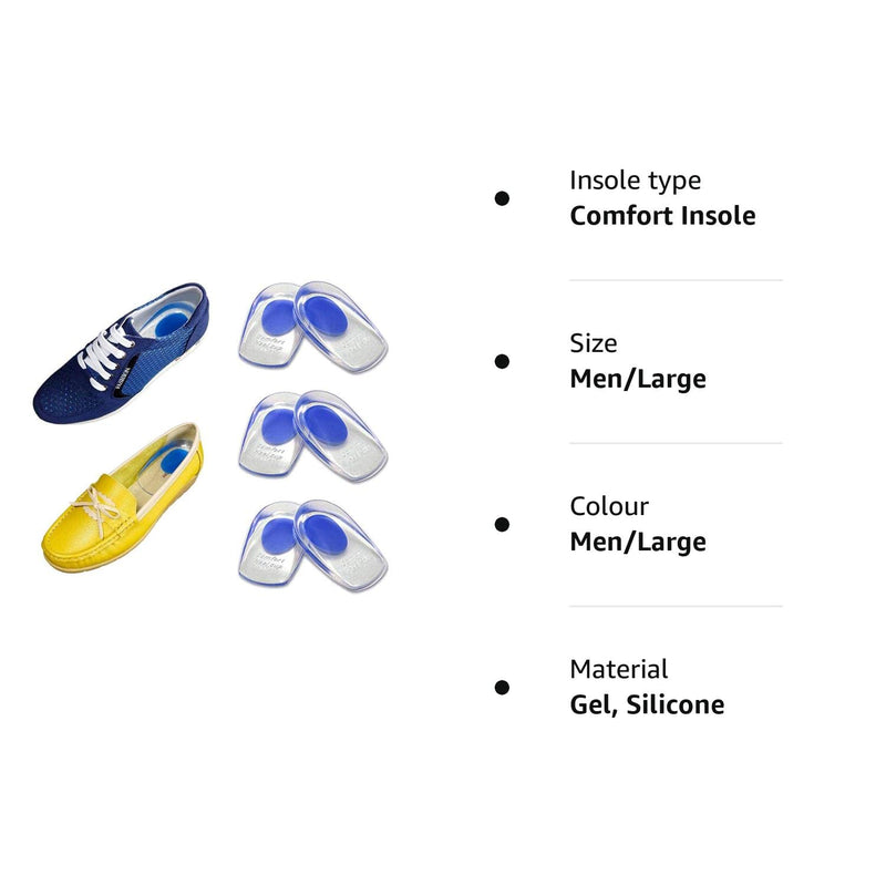 3 Pairs of Gel Heel Cups Heel Support Pads Cushions for Plantar Fasciitis Heel Pain (Men/Large) Men/Large - BeesActive Australia