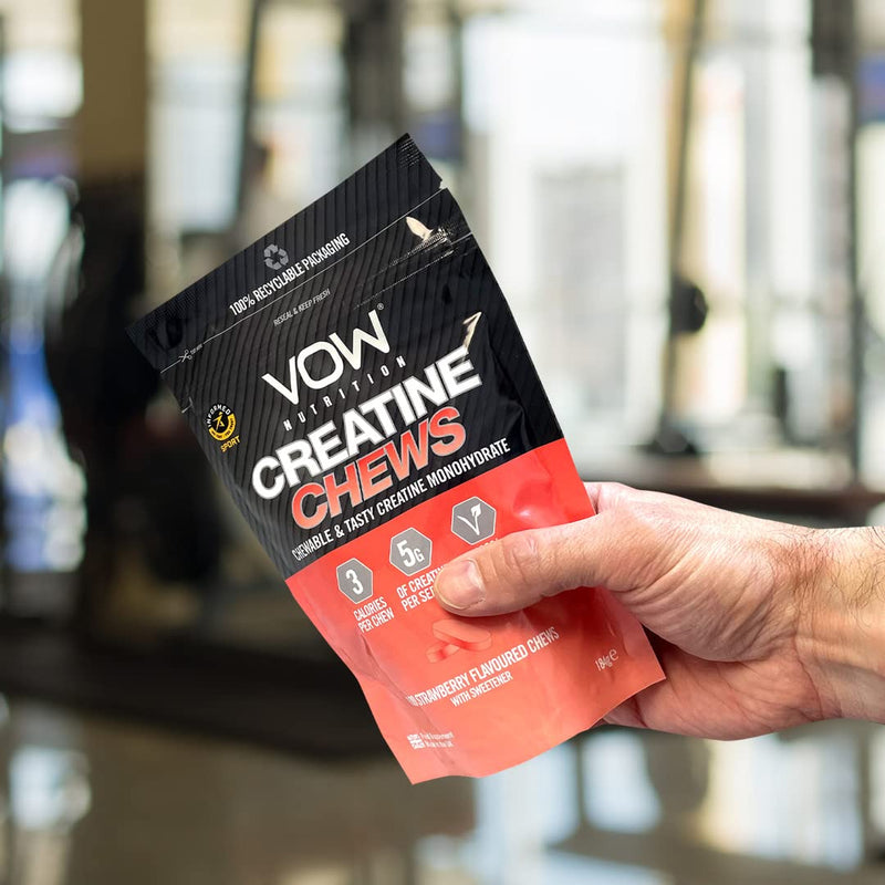 VOW Nutrition Creatine Chews,100 Strawberry Flavoured Chews, Creatine Monohydrate, Convenient & Tasty Chewable Creatine Informed Sports Approved (Strawberry) - BeesActive Australia