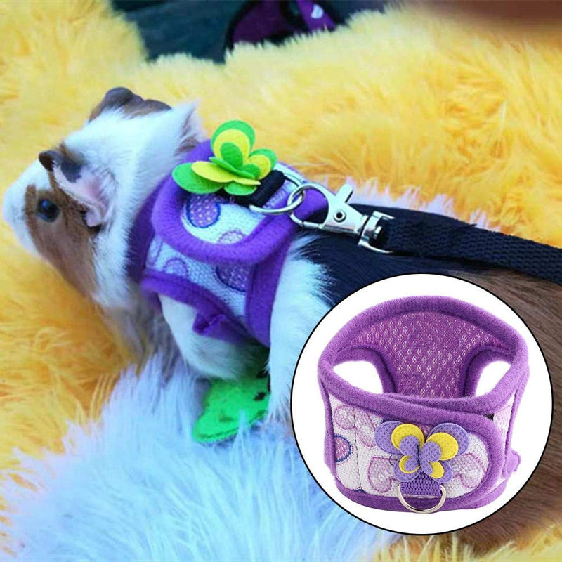 Sheens 2Pcs Chinchilla Harness and Training Rope Small Animal Outdoor Walking Vest for Rabbit Squirrel Bunny Ferret Guinea Pig Red Grid+Purple Hearts(S) - BeesActive Australia