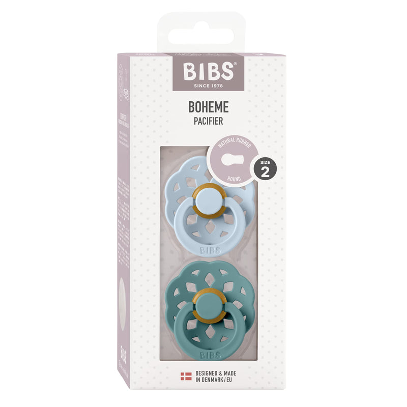 New BIBS Pacifiers - Boheme Collection | BPA-Free Baby Pacifier | Made in Denmark | Set of 2 | Baby Blue/Island Sea | 6-18 Months - BeesActive Australia