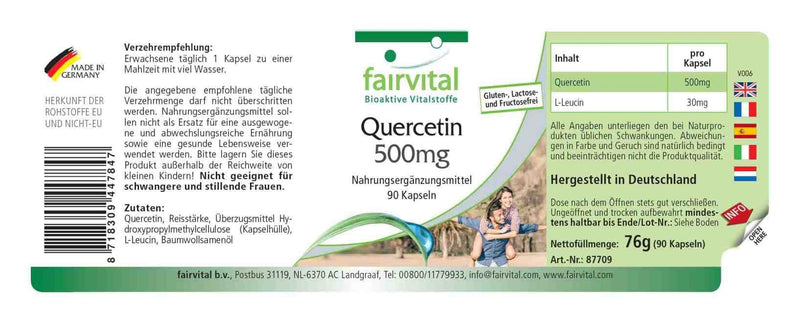 Fairvital | Quercetin 500mg - Bulk Pack for 3 Months - Vegan - HIGH Dosage - 90 Capsules - antioxidant - BeesActive Australia