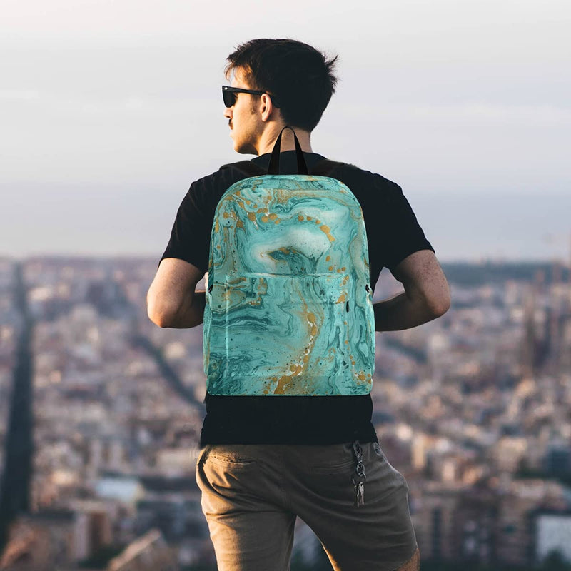 Backpack Travel Rucksack, Golden And Turquoise Marble Teal Lightweight School Bag for Students Teens Girls Boys - BeesActive Australia