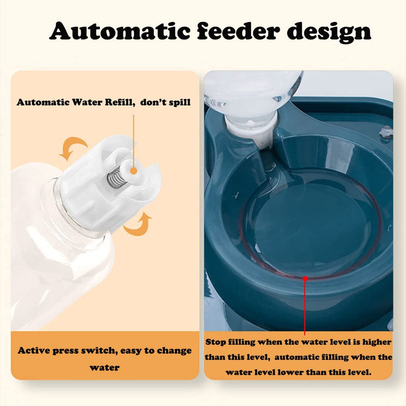 Double Dog Cat Bowls, 2 in1 Pet Water and Food Bowl Set with Automatic Gravity Water Dispenser Bottle Detachable Stainless Steel Bowl No-Spill for Cats and Dogs Puppy Kitten Rabbit Blue Capacity Water Bottle: 500ML - BeesActive Australia