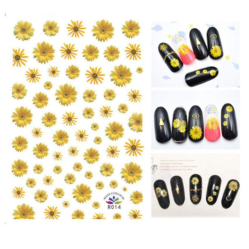 Bonnie-Sam 8 Sheets Various Flowers Nail Sticker Self Adhesive Sunflower Decals for Women Fingernail DIY Decoration Manicure Charms Tip Decor - BeesActive Australia