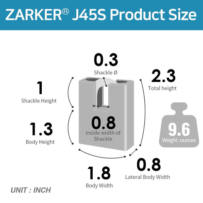 [ZARKER J45S] keyed Padlock - Stainless Steel Shackle Lock,Container storages, Warehouses, Vehicles Outside, or etc, Suitable for Places Have Bad Condition of Weather - 1 Pack - BeesActive Australia