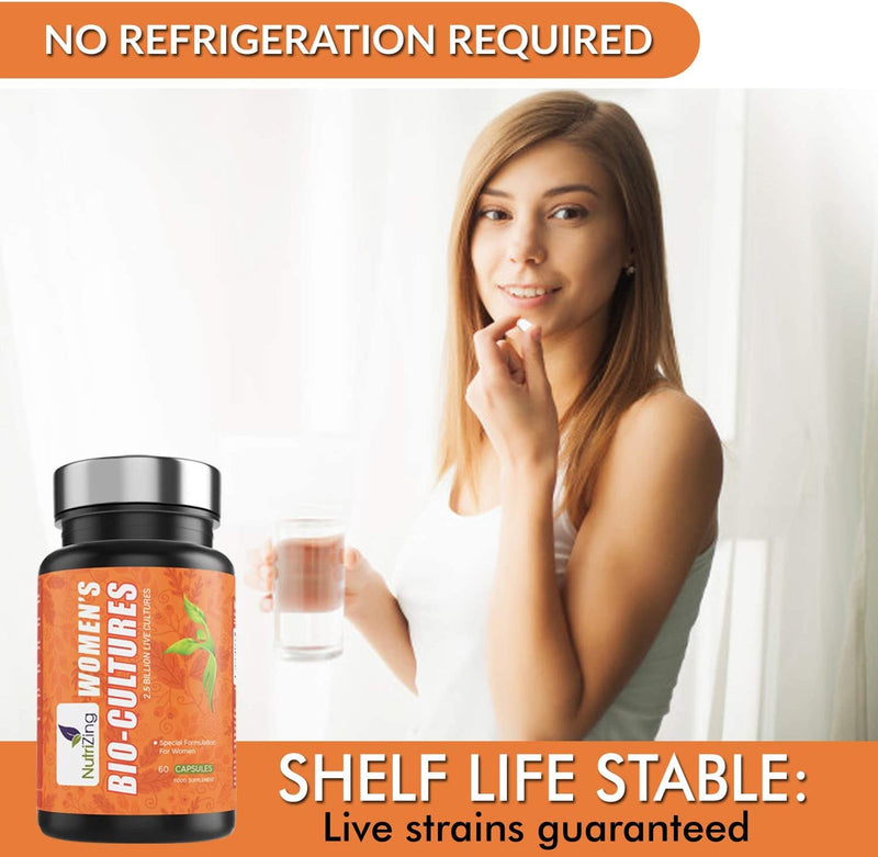 Live Cultures for Women. Nutritionist Formulated Special Bacterial Strains - Lactobacillus Reuteri and Lactobacillus Rhamnosus. Vegan & No Dairy. 2.5 Billion CFUs per Capsule by NutriZing - BeesActive Australia